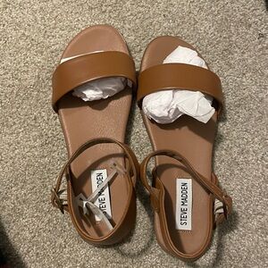 Steve Madden Tan Brown Ankle Strap Slide Sandals